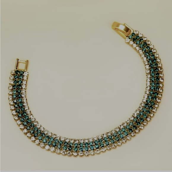 Swarovski Elements Teal and Gold Tennis Bracelet - Picture 3 of 8